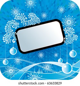 Vector blue Christmas decorative background with frame for text