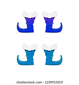 vector blue christmas elf shoes collection icon isolated on white background. vector funky violet cartoon boots set
