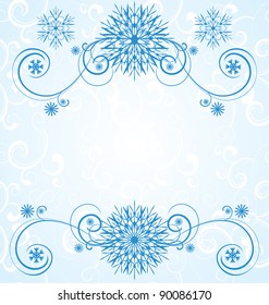 vector blue christmas  snowflakes on white background with abstract curves illustration
