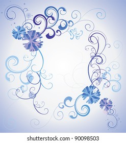 vector blue christmas  snowflakes on white background with abstract curves illustration