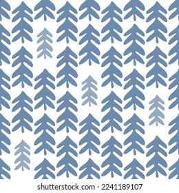 Vector blue Christmas tree seamless pattern. Forest background. Simple trees.