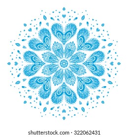 vector blue circle floral mandala on white background