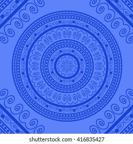 Vector Blue Circle Lace Ornament, Round Ornamental Geometric Doily Pattern, Christmas Snowflake Decoration