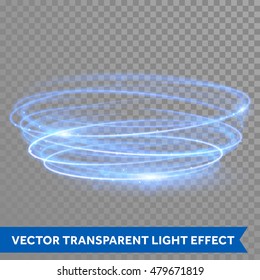 Vector Blue Circle Light Line With Tracing Effect. Glowing Magic Neon Fire Ring Trace. Glitter Sparkle Swirl Trail On Transparent Christmas Background. Glitter Round Ellipse Line Of Flash Lights