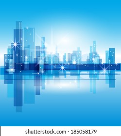 vector blue city and the sea