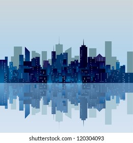 vector blue city silhouette