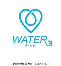 Vector blue clear water drop symbol for use in mineral water advertising. Human and nature harmony concept. 