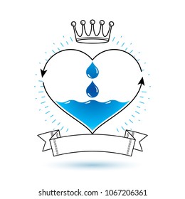 Vector blue clear water drop logotype for use as marketing design symbol. Environment conservation concept. 