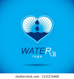 Vector blue clear water drop symbol for use in mineral water advertising. Environment protection concept.