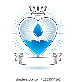 Vector blue clear water drop logo for use as marketing design symbol. Alternative medicine concept.