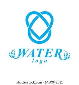 Vector blue clear water drop logotype for use as marketing design symbol. Human and nature harmony concept. 