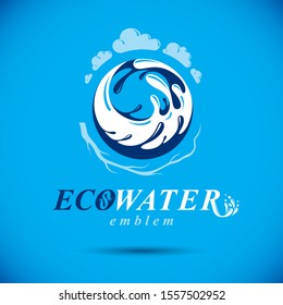 Vector blue clear water drop logo for use as marketing design symbol. Alternative medicine concept.