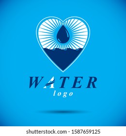 Vector blue clear water drop symbol for use in mineral water advertising. Body cleansing concept.