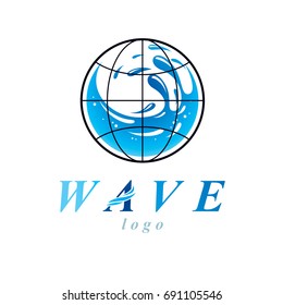 Vector blue clear water drop logo for use as marketing design symbol. Environment protection concept.