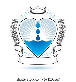 Vector blue clear water drop logo for use as marketing design symbol. Living in harmony with nature concept.