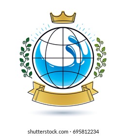 Vector blue clear water drop symbol for use in mineral water advertising. Environment conservation concept. 