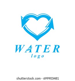 Vector blue clear water drop logo for use as marketing design symbol. Alternative medicine concept.
