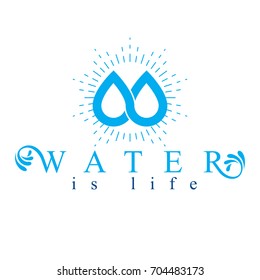 Vector blue clear water drop logo for use as business emblem in spa and resort organizations.