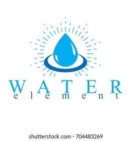 Vector blue clear water drop logo for use as business emblem in spa and resort organizations.