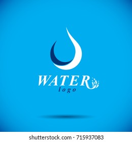 Vector blue clear water drop logotype for use as marketing design symbol. Living in harmony with nature concept.
