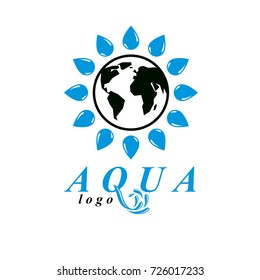 Vector blue clear water drop symbol for use in mineral water advertising. Body cleansing concept.