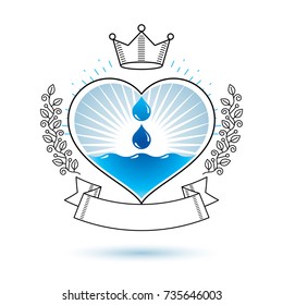 Vector blue clear water drop logo for use as marketing design symbol. Environment conservation concept. 
