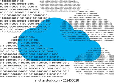 vector blue cloud and clouds consisting of binary 0 and 1