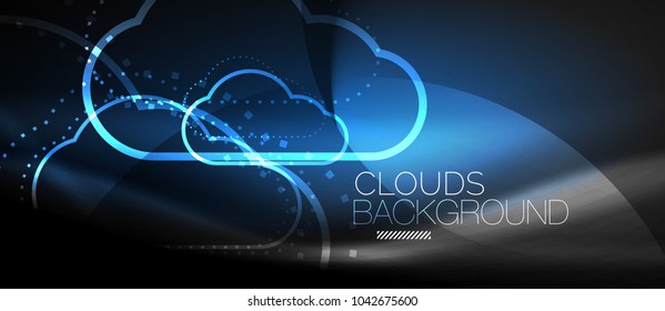 Vector Blue Cloud Computing, Storage Concept, Neon Digital Background