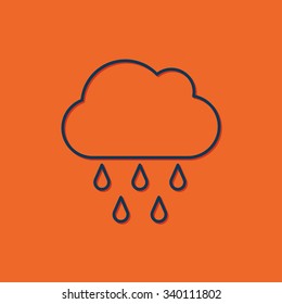 Vector blue cloud rain icon on orange background 