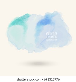 Vector blue color brush strokes. Watercolor Grunge isolated elements. Smoke brushes for your design. Freehand. Ink splash. Acrylic stamp. Vector illustration