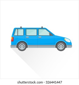 Vector Blue Color Flat Design Four-door Station Wagon Body Type Vehicle Illustration Isolated White Background Long Shadow
