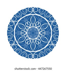 Vector blue color flower mandala over white. Invitation element. Tattoo, astrology, alchemy, boho and magic symbol for your projects.