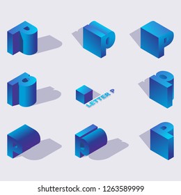 Vector blue color russian letter Er or R, Р 3d in isometric style. Design with shadow, Abstract Colorful Type for Creative Heading, Sale Banner, for logo