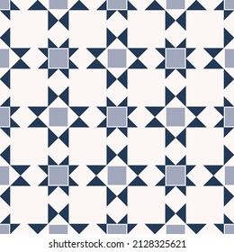 Vector blue color small geometric triangle star square shape seamless background. Simple Islamic, African, persian, peranakan pattern. Use for fabric, textile, interior decoration elements, wrapping.