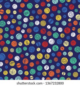 Vector blue colorful polka dots texture repeat pattern. Suitable for gift wrap, textile and wallpaper. Surface pattern design.
