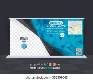 Vector Blue Colors Geometric Elements Outdoor Advertising Design, Horizontal Banner, Background Template 