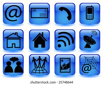 Vector of blue communications icons set
