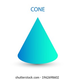 Cono azul vectorial con gradientes y sombra para juego, icono, diseño de paquetes, logo, móvil, ui, web, educación. Pirámide en forma de cono 3D sobre un fondo blanco. Cifras geométricas para su diseño.