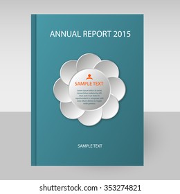 vector blue cover of annual report with white flower in the middle - format A4 - layout brochure concept 
