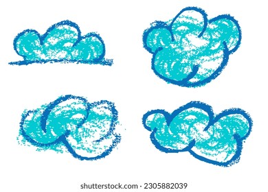 vector blue crayon effect cloud isolated on white
