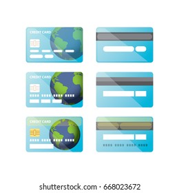 vector blue credit card icon set isolated on white background