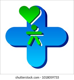 vector, blue cross with silhouette of man and green heart