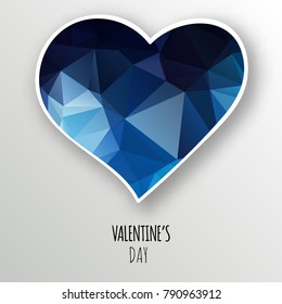 Vector blue crystal heart isolated on white background. Geometric rumpled triangular low poly style gradient graphic illustration. Polygonal badge design for your business.