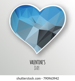 Vector blue crystal heart isolated on white background. Geometric rumpled triangular low poly style gradient graphic illustration. Polygonal badge design for your business.