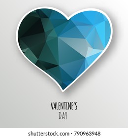 Vector blue crystal heart isolated on white background. Geometric rumpled triangular low poly style gradient graphic illustration. Polygonal badge design for your business.