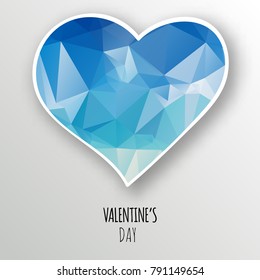 Vector blue crystal heart isolated on white background. Geometric rumpled triangular low poly style gradient graphic illustration. Polygonal badge design for your business.