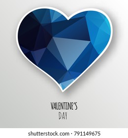 Vector blue crystal heart isolated on white background. Geometric rumpled triangular low poly style gradient graphic illustration. Polygonal badge design for your business.
