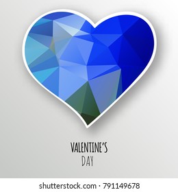 Vector blue crystal heart isolated on white background. Geometric rumpled triangular low poly style gradient graphic illustration. Polygonal badge design for your business.