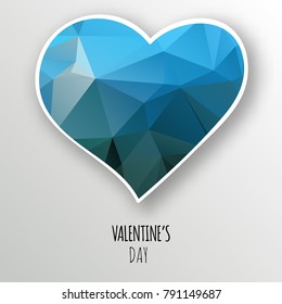 Vector blue crystal heart isolated on white background. Geometric rumpled triangular low poly style gradient graphic illustration. Polygonal badge design for your business.
