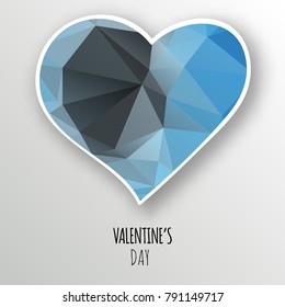 Vector blue crystal heart isolated on white background. Geometric rumpled triangular low poly style gradient graphic illustration. Polygonal badge design for your business.